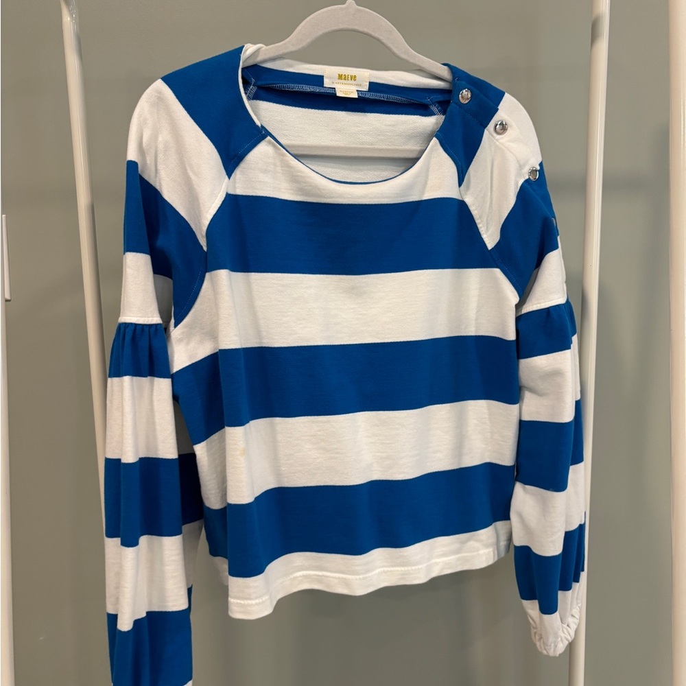 Anthropologie Maeve Striped Blue and White Tee